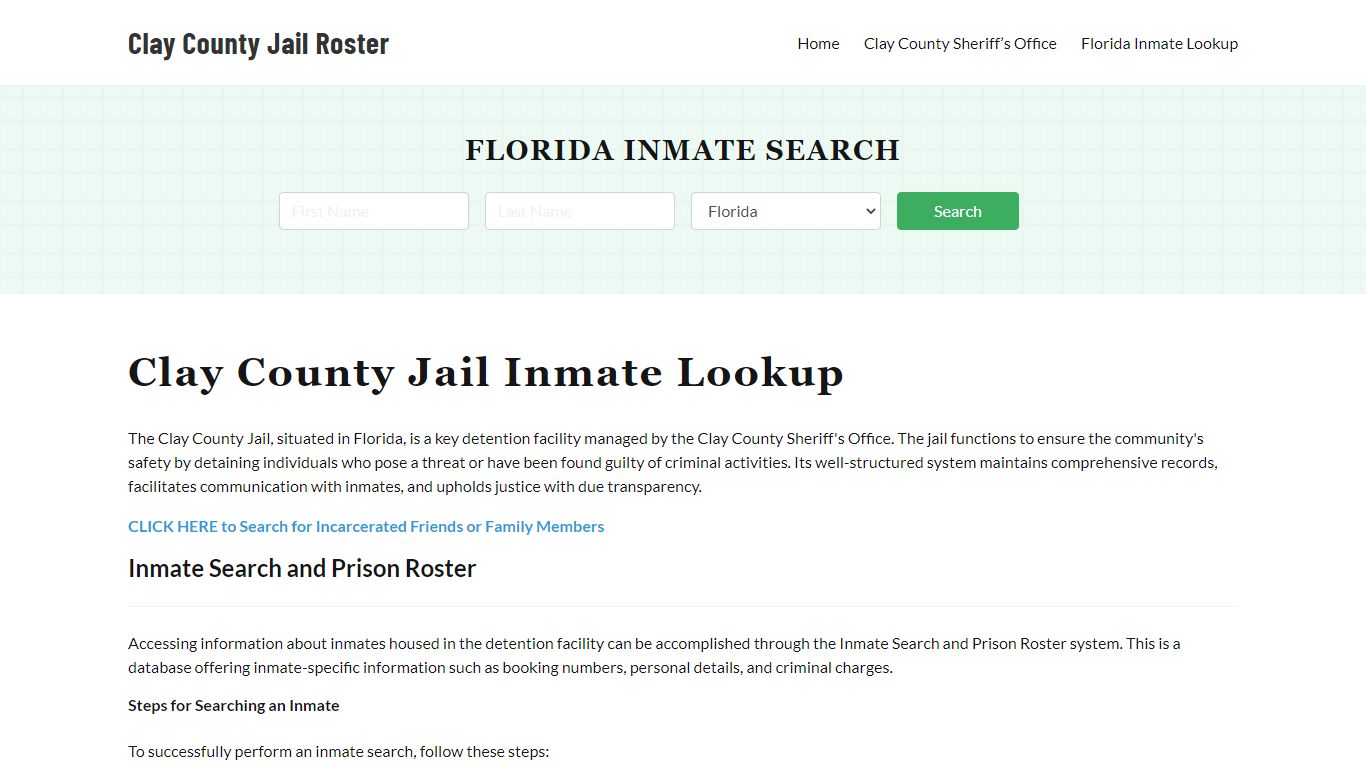 Clay County Jail Roster Lookup, FL, Inmate Search